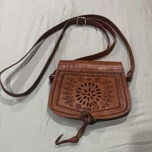 Tooled Leather Crossbody Mini Bag Handbag Purse Boho Hippie Western
